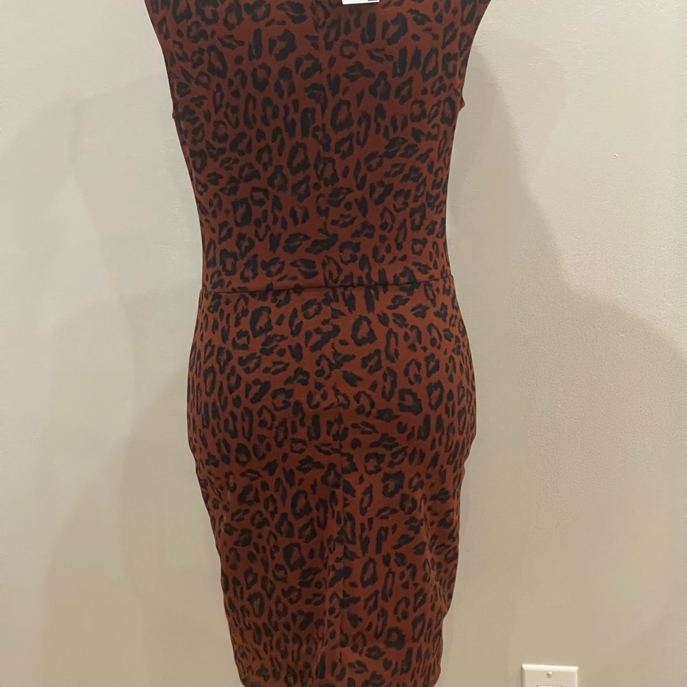 New Nine West XS Animal Print Short Sleeve Above Knee Dress with Stretch - Picture 5 of 8